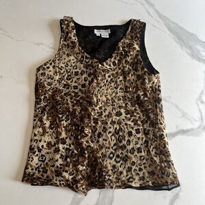 Nora Noh 100% Silk V-Neck Sleeveless Blouse Leopard Print Women’s Size Medium